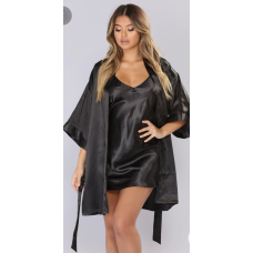Комплект жіноча комбінація з халатом чорний 4XL