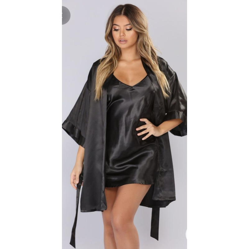 Комплект жіноча комбінація з халатом чорний 4XL