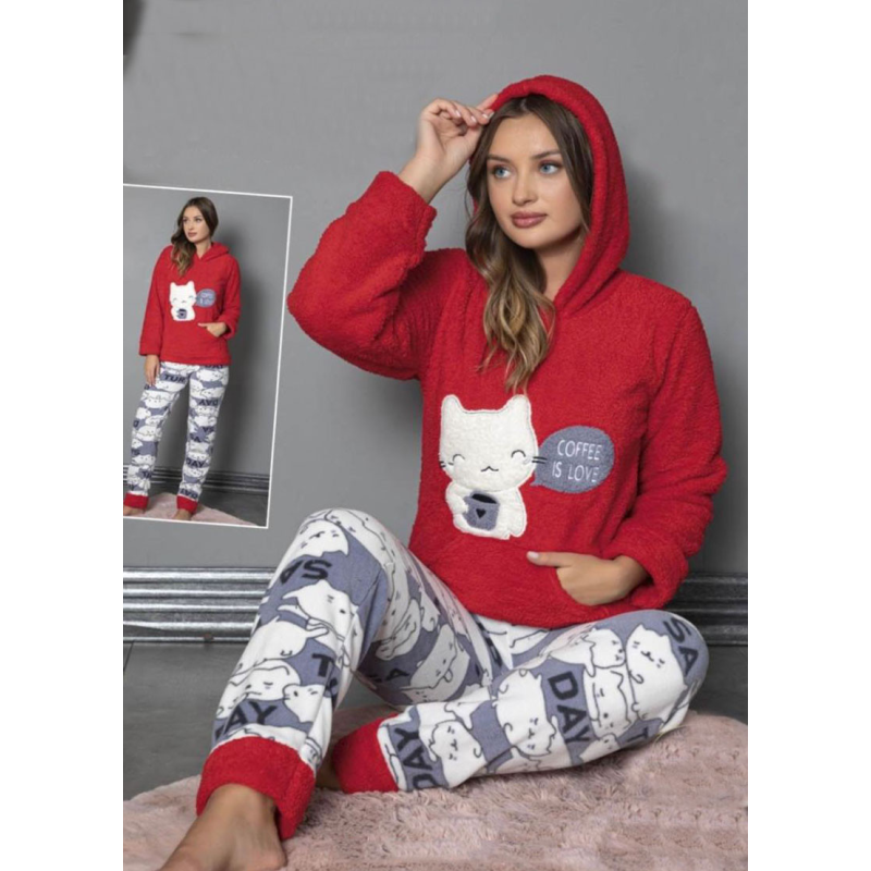 Піжама флісова жіноча Червоний, 2XL