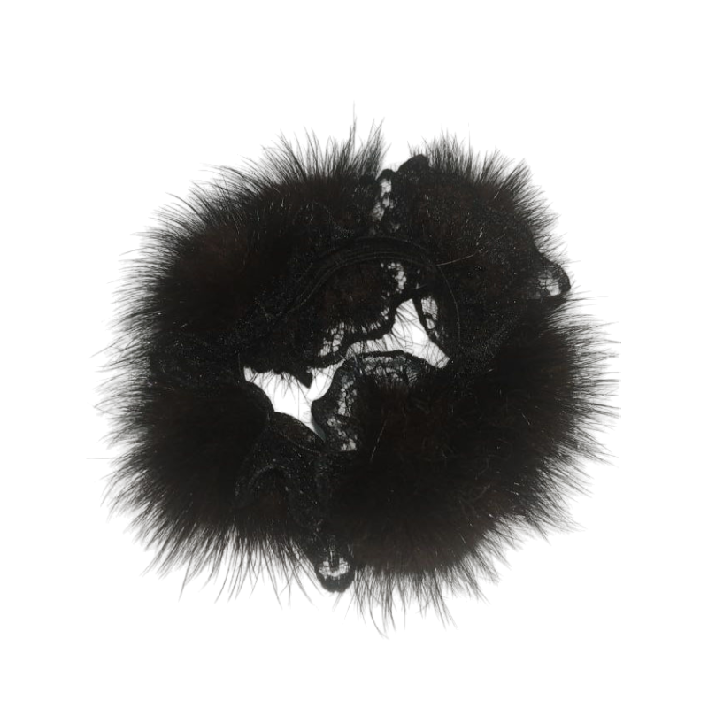 Гумка хутряна для волосся норкова Темно-шоколадний