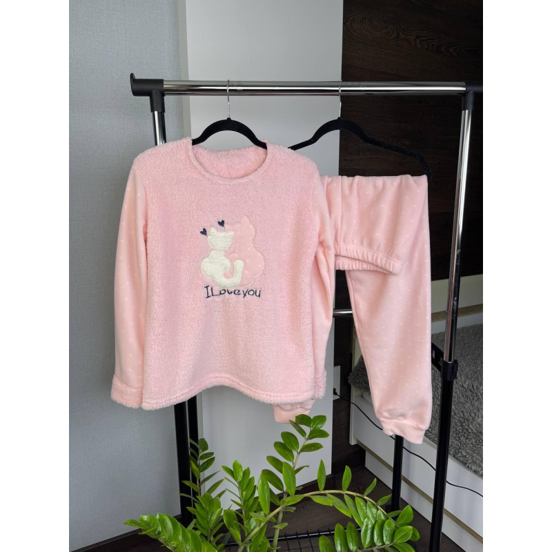 Тепла піжама жіноча Персиковий, S