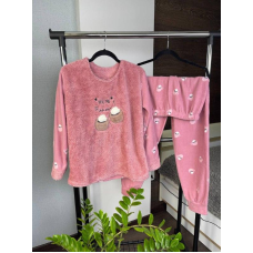 Махрова піжама жіноча Темно-рожевий, S