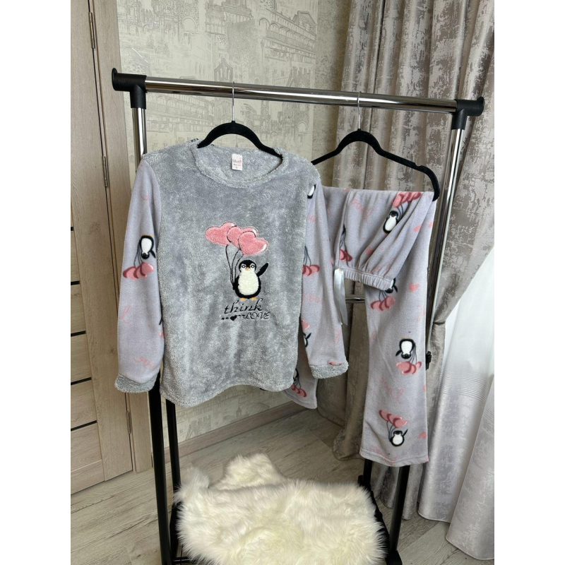 Піжама тепла жіноча Сірий, L