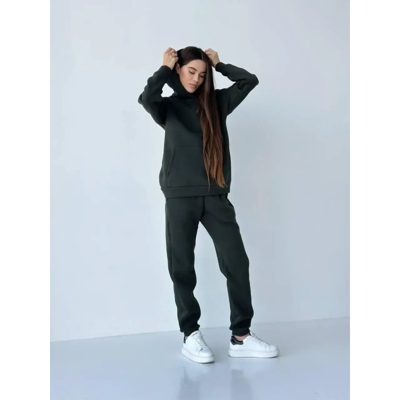 Жіночий спортивний теплий костюм оверсайз хакі S Жіночий спортивний теплий костюм оверсайз хакі S