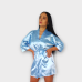 Халат жіночий атласний під пояс довжина 90см блакитний, XL/2XL