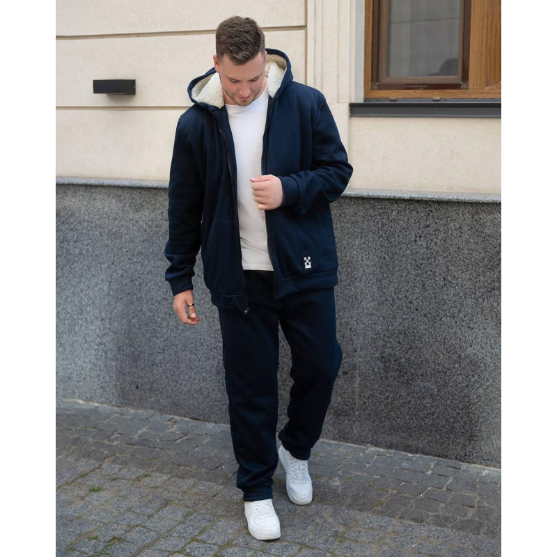 Чоловічий теплий костюм на флісі з хутром Синій, 56/58