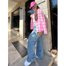 Сорочка жіноча оверсайз у карту, Рожевий, 46/48