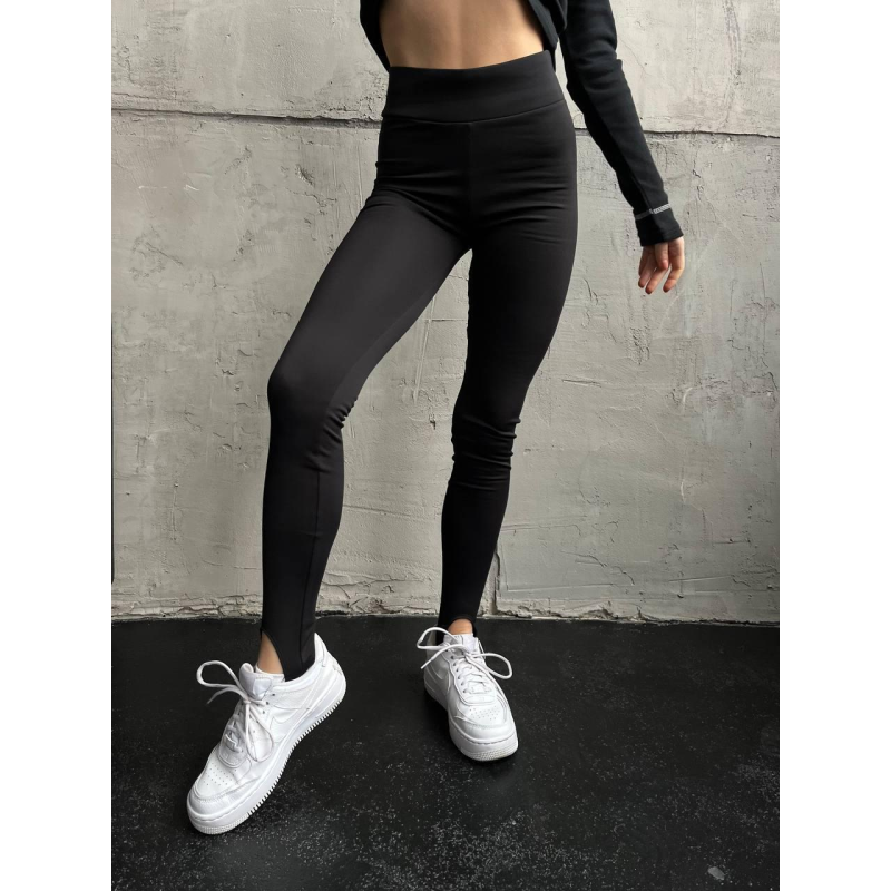 Жіночі утеплені флісом легінси зі штрипками Чорний, M