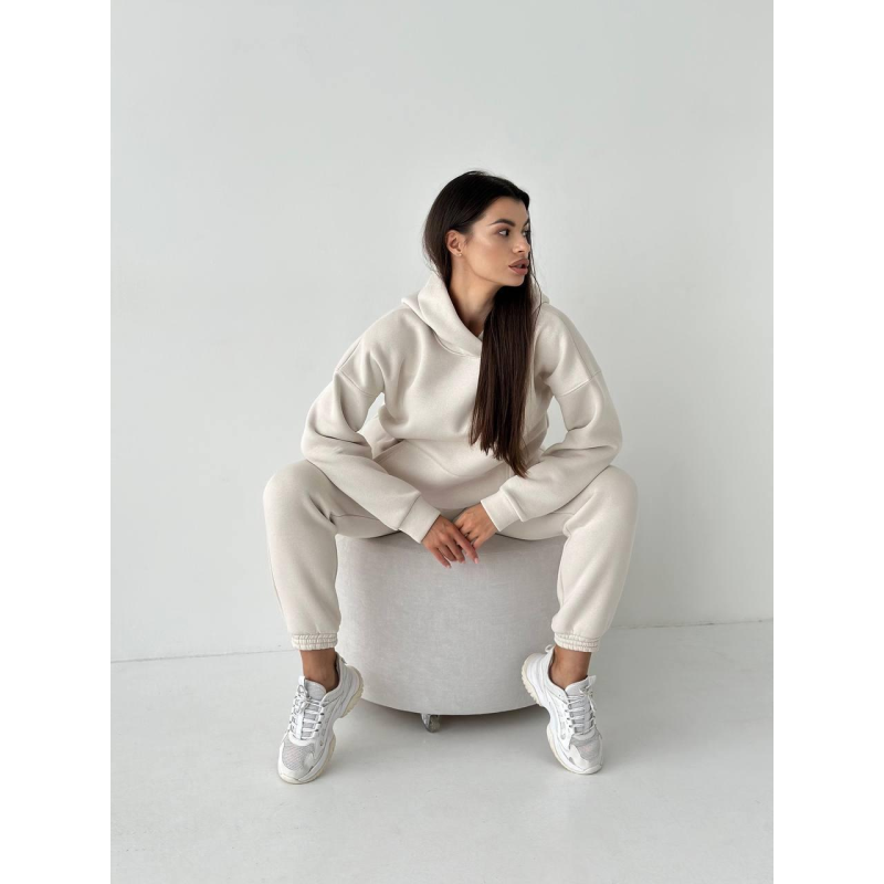 Жіночий спортивний теплий костюм оверсайз на флісі XS, Світлий беж Жіночий спортивний теплий костюм оверсайз на флісі XS, Світлий беж