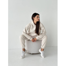 Жіночий спортивний теплий костюм оверсайз на флісі L, Світлий беж