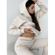 Жіночий спортивний теплий костюм оверсайз на флісі XXL, Світлий беж