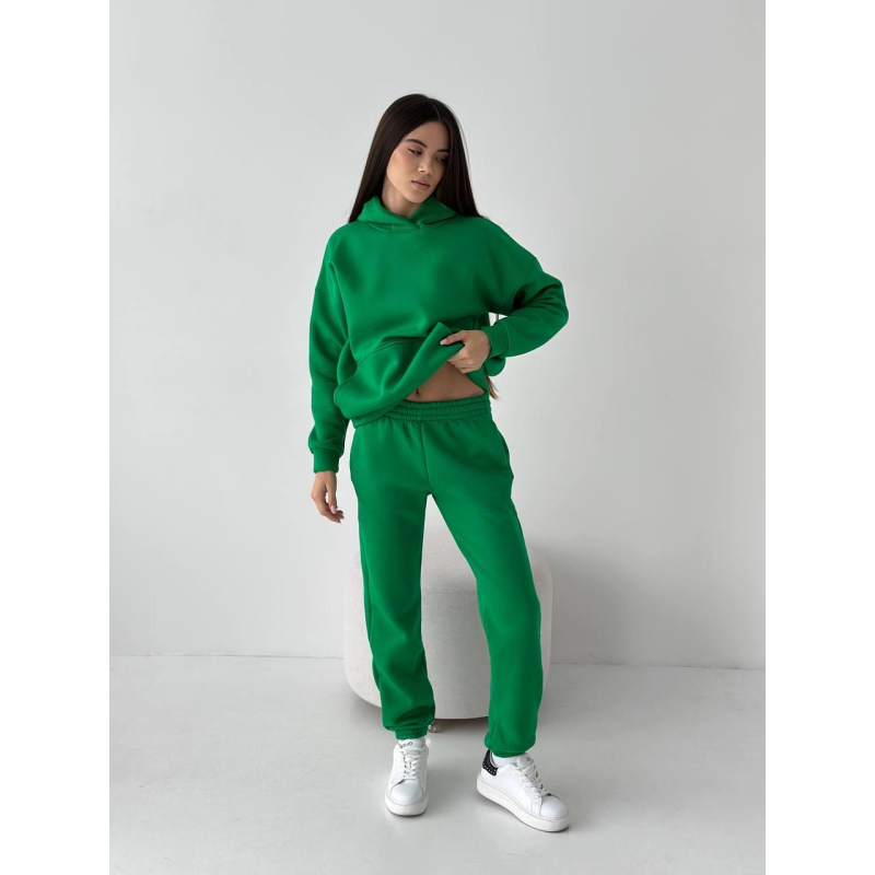 Жіночий спортивний теплий костюм оверсайз на флісі XS, Зелений