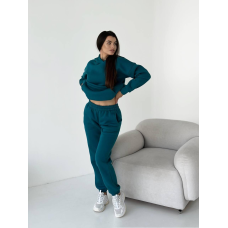 Жіночий спортивний теплий костюм оверсайз на флісі XS, Темна бірюза
