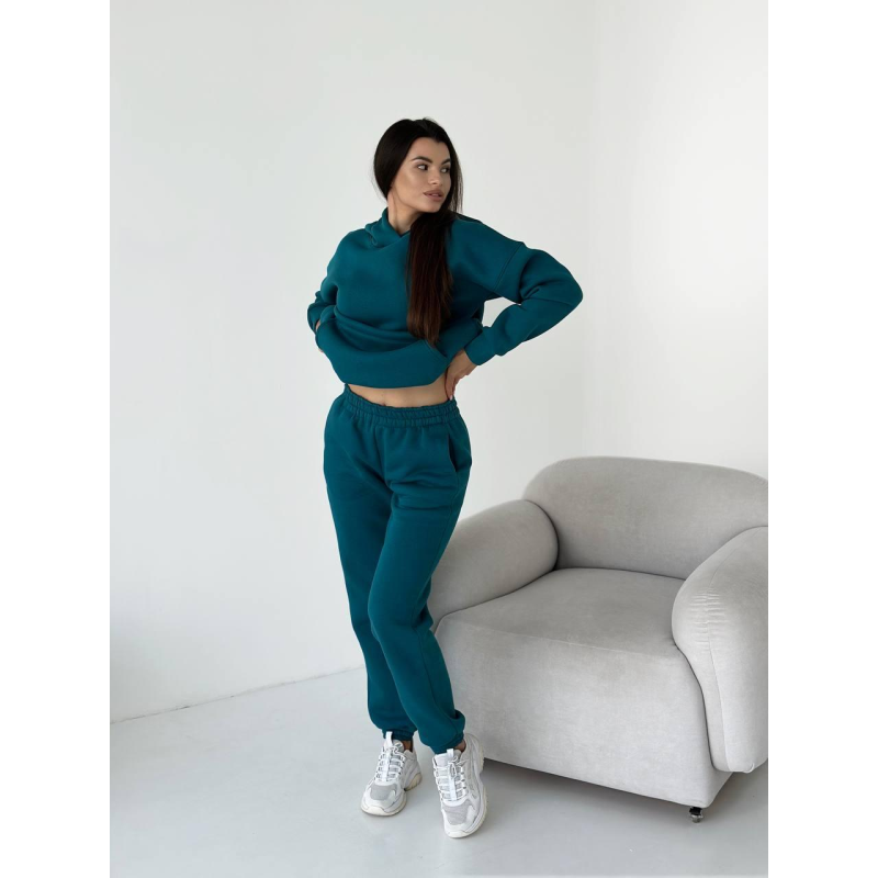 Жіночий спортивний теплий костюм оверсайз на флісі M, Темна бірюза