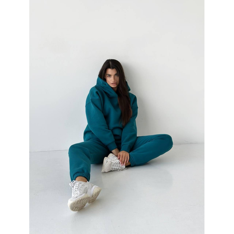 Жіночий спортивний теплий костюм оверсайз на флісі L, Темна бірюза