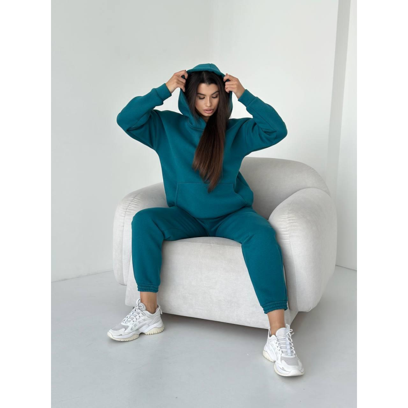 Жіночий спортивний теплий костюм оверсайз на флісі XL, Темна бірюза Жіночий спортивний теплий костюм оверсайз на флісі XL, Темна бірюза