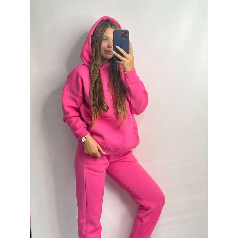 Жіночий спортивний теплий костюм оверсайз на флісі XL, Рожевий Жіночий спортивний теплий костюм оверсайз на флісі XL, Рожевий