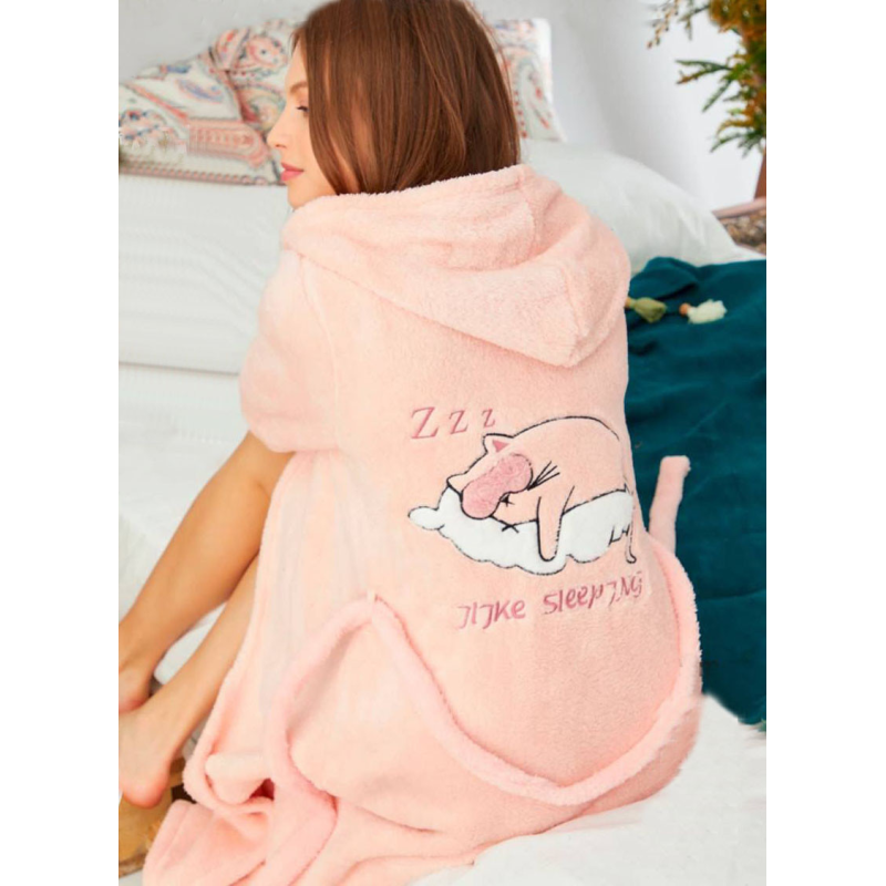 Махровий халат жіночий із капюшоном Персиковий, M