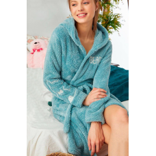 Махровий халат жіночий із капюшоном Бірюзовий, L