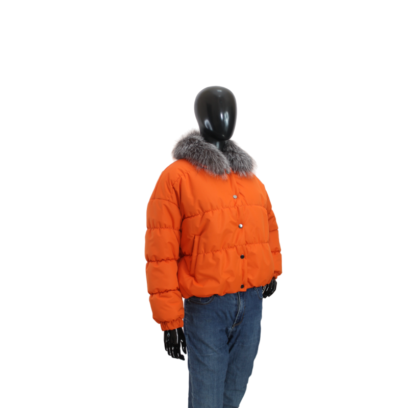 Демісезонна жіноча куртка з хутряним коміром Жовтогарячий, 44