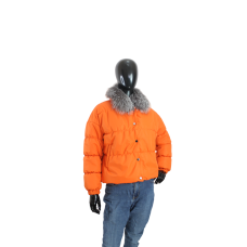 Демісезонна жіноча куртка з хутряним коміром Жовтогарячий, 48