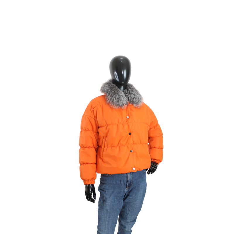 Демісезонна жіноча куртка з хутряним коміром Жовтогарячий, 48