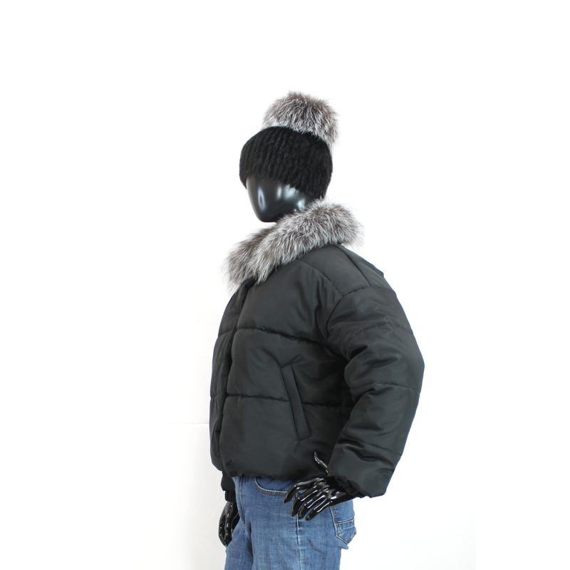 Демісезонна жіноча куртка з хутряним коміром Чорний, 42