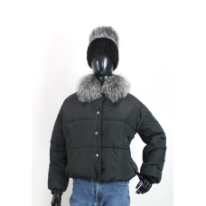 Демісезонна жіноча куртка з хутряним коміром Чорний, 44