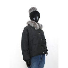 Демісезонна жіноча куртка з хутряним коміром Чорний, 48