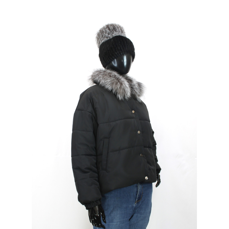 Демісезонна жіноча куртка з хутряним коміром Чорний, 48