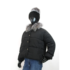 Демісезонна жіноча куртка з хутряним коміром Чорний, 50