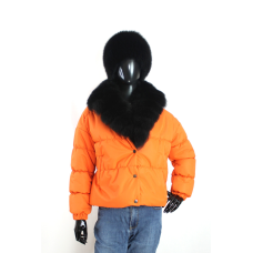 Демісезонна жіноча куртка з хутряним коміром Жовтогарячий, 44