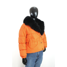 Демісезонна жіноча куртка з хутряним коміром Жовтогарячий, 48