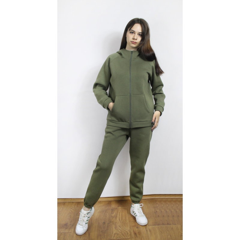 Костюм жіночий теплий спортивний на флісі кофта на змійці Хакі, 42/44 Костюм жіночий теплий спортивний на флісі кофта на змійці Хакі, 42/44