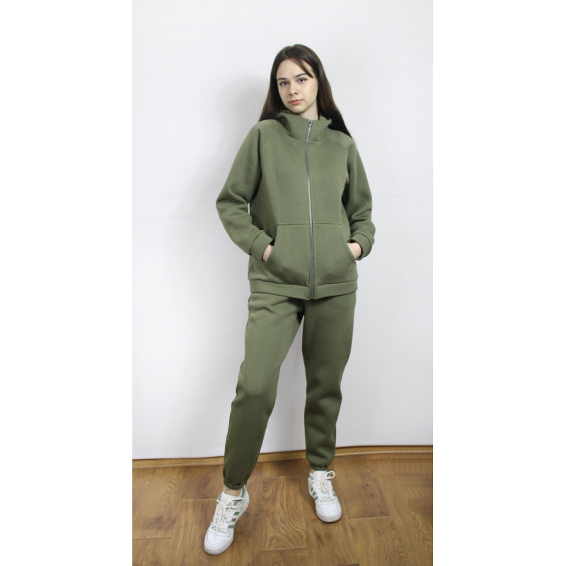 Костюм жіночий теплий спортивний на флісі кофта на змійці Хакі, 50/52 Костюм жіночий теплий спортивний на флісі кофта на змійці Хакі, 50/52