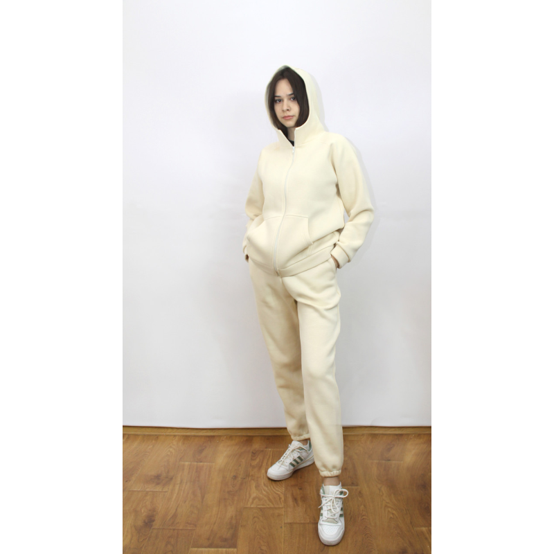 Костюм жіночий теплий спортивний на флісі кофта на змійці Молочний, 42/44 Костюм жіночий теплий спортивний на флісі кофта на змійці Молочний, 42/44