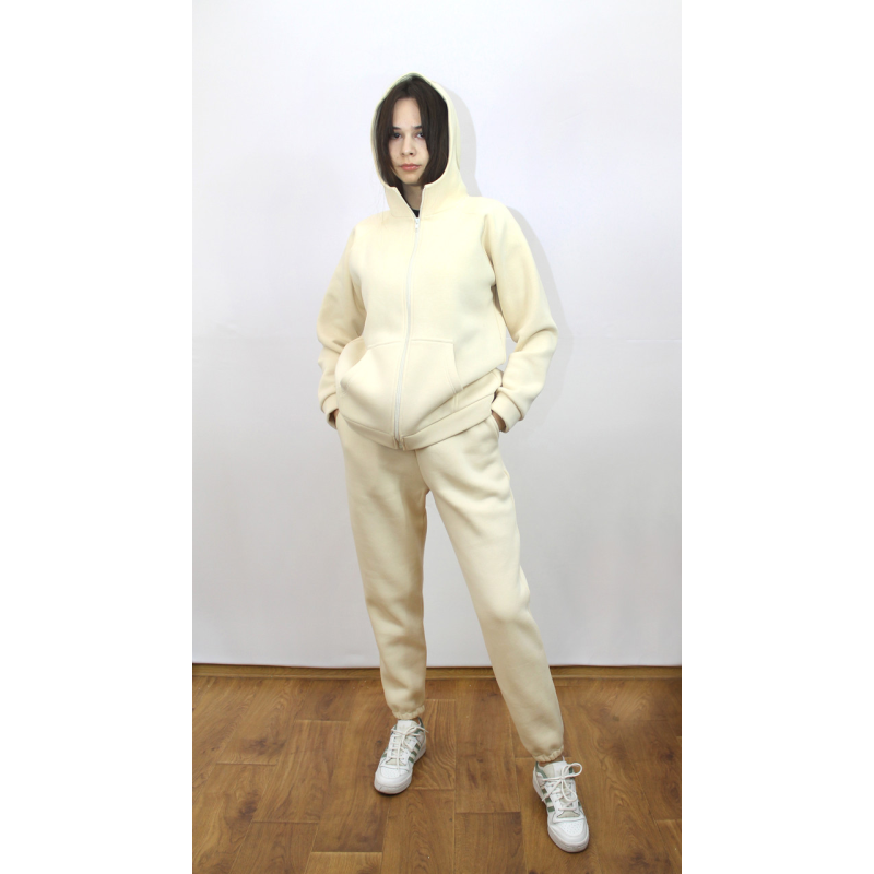 Костюм жіночий теплий спортивний на флісі кофта на змійці Молочний, 50/52 Костюм жіночий теплий спортивний на флісі кофта на змійці Молочний, 50/52