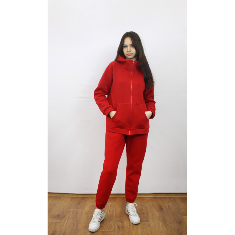 Костюм жіночий теплий спортивний на флісі кофта на змійці Червоний, 42/44 Костюм жіночий теплий спортивний на флісі кофта на змійці Червоний, 42/44