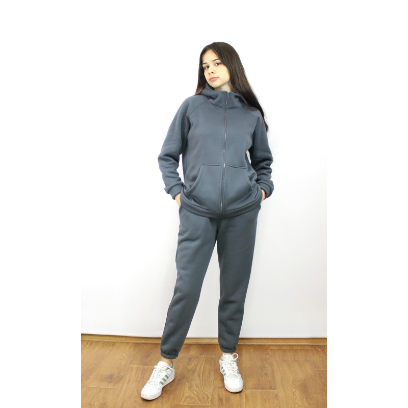 Костюм жіночий теплий спортивний на флісі кофта на змійці Сірий, 50/52 Костюм жіночий теплий спортивний на флісі кофта на змійці Сірий, 50/52