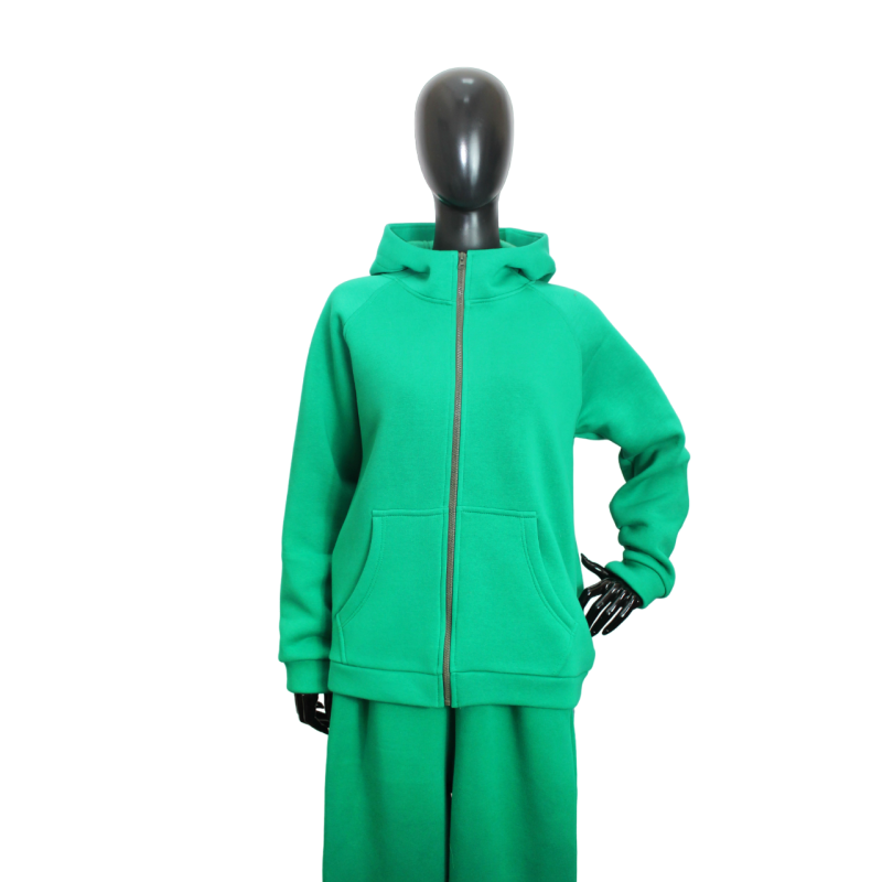 Костюм жіночий теплий спортивний на флісі кофта на змійці Зелений, 42/44 Костюм жіночий теплий спортивний на флісі кофта на змійці Зелений, 42/44