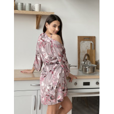 Халат жіночий шовковий під пояс Квітковий принт