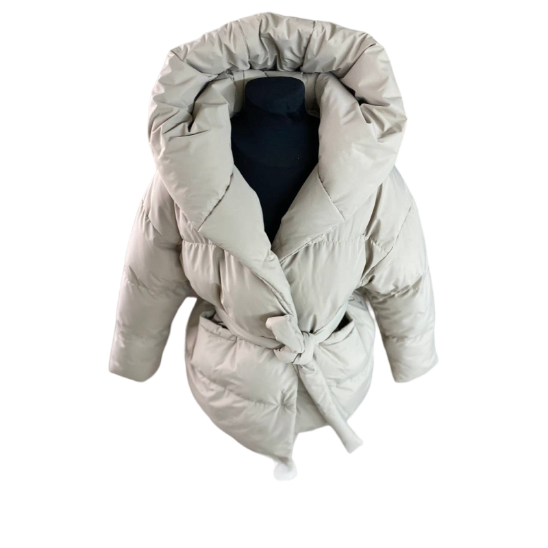 Пуховик жіночий короткий з поясом Бежевий, 50/52