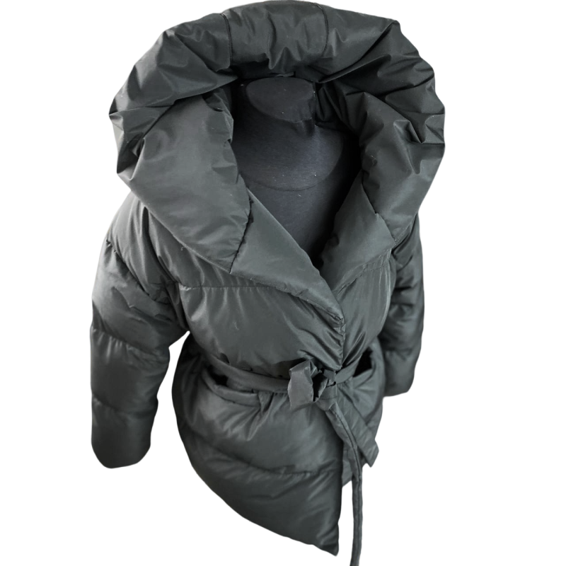 Пуховик жіночий короткий з поясомЧорний, 54/56