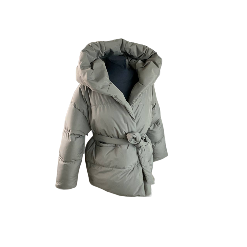 Пуховик жіночий короткий з поясом Оливковий, 42/44