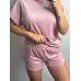 Піжама футболка + шорти з плюшевого велюру XL, Пудра