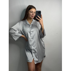 Жіноча нічна сорочка подовжена шовкова. М, Срібний