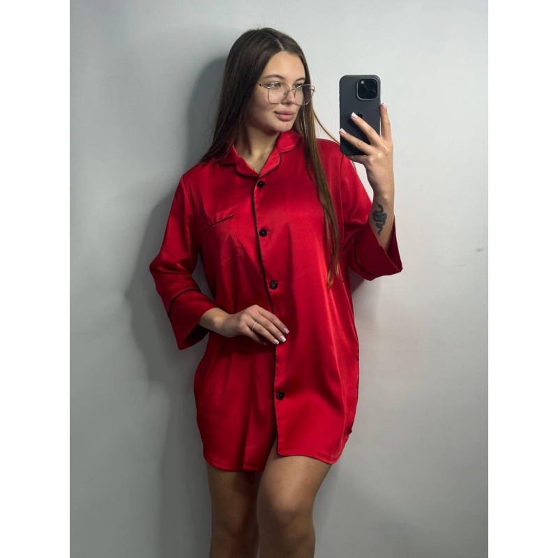 Жіноча нічна сорочка подовжена шовкова. M, Червоний