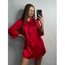 Жіноча нічна сорочка подовжена шовкова. L, Червоний