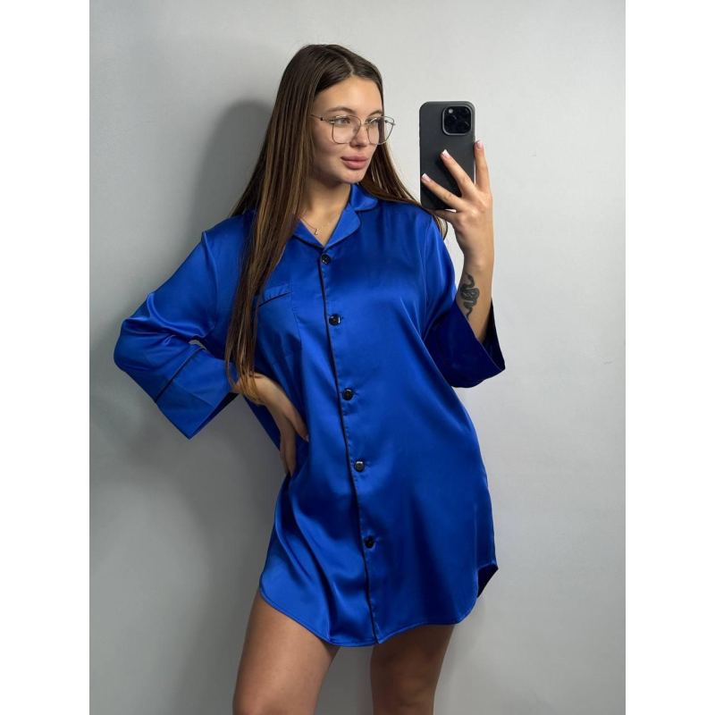 Жіноча нічна сорочка подовжена шовкова. XL, Електрик Жіноча нічна сорочка подовжена шовкова. XL, Електрик