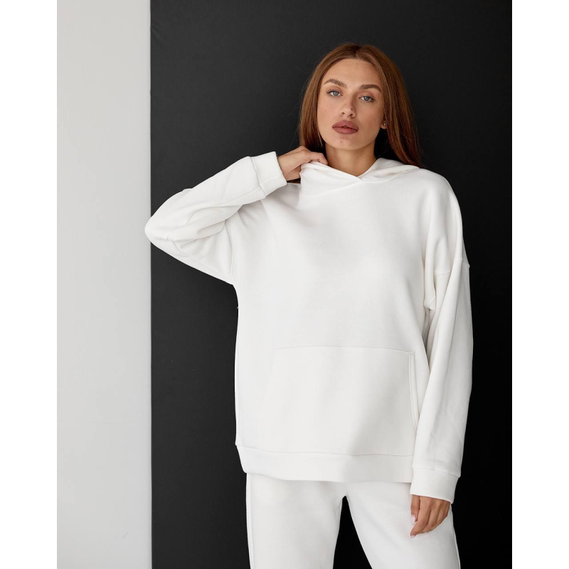 Жіночий спортивний теплий костюм оверсайз молочний, L Жіночий спортивний теплий костюм оверсайз молочний, L